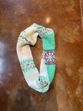 Knit Infinity Scarf in Mint Green and Cream